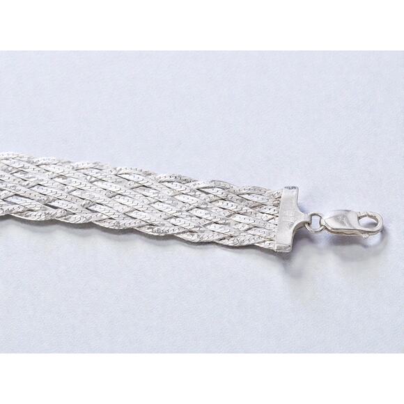 Vintage Italian 925 Silver Braided Chain Bracelet Italy Marked Quality 7" - Picture 3 of 6